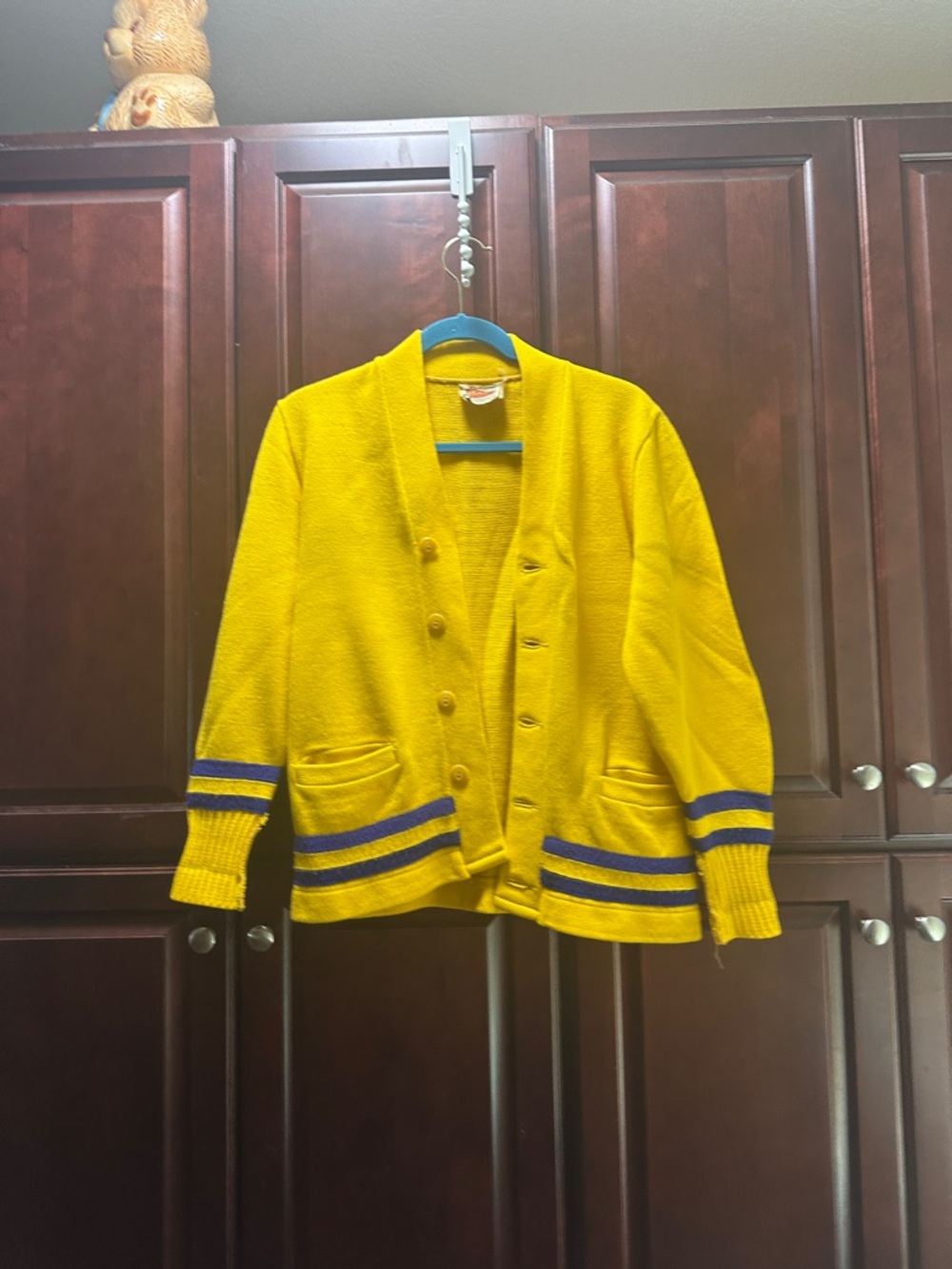 Vintage (from the 70’s) Dehen Yellow Acrylic Knit Sweater with Red Logo Accent